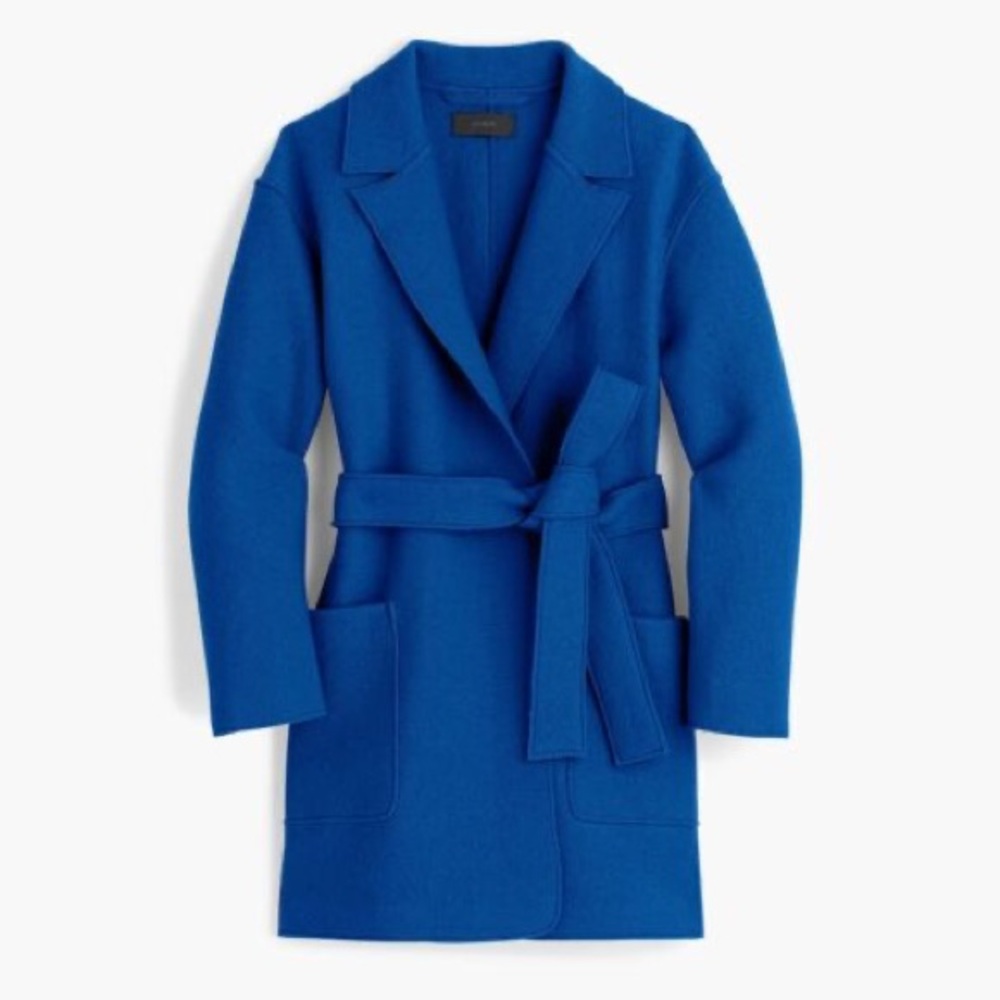 Jcrew NWT Blue Women's Belted Coat wrap coat 100% wool Italian boiled wool - Picture 4 of 6